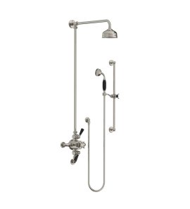 Lefroy Brooks Classic Bateria natryskowa termostatyczna ścienna 2-drożna z deszczownicą Ø 129 mm i zestawem prysznicowym na drążku Silver Nickel BL8748NK