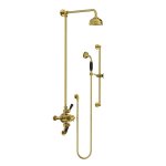 Lefroy Brooks Classic Bateria natryskowa termostatyczna ścienna 2-drożna z deszczownicą Ø 129 mm i zestawem prysznicowym na drążku Polished Brass BL8748PB