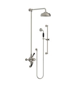 Lefroy Brooks Classic Bateria natryskowa termostatyczna ścienna 2-drożna z deszczownicą Ø 200 mm i zestawem prysznicowym na drążku Silver Nickel BL8749NK