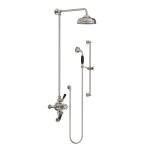 Lefroy Brooks Classic Bateria natryskowa termostatyczna ścienna 2-drożna z deszczownicą Ø 200 mm i zestawem prysznicowym na drążku Silver Nickel BL8749NK