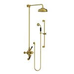 Lefroy Brooks Classic Bateria natryskowa termostatyczna ścienna 2-drożna z deszczownicą Ø 200 mm i zestawem prysznicowym na drążku Polished Brass BL8749PB