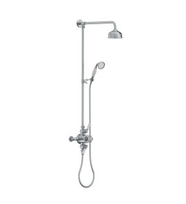 Lefroy Brooks Classic Bateria natryskowa termostatyczna ścienna 2-drożna z deszczownicą Ø 129 mm i zestawem prysznicowym po kolumnie Chrom GD8753CP