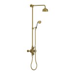 Lefroy Brooks Classic Bateria natryskowa termostatyczna ścienna 2-drożna z deszczownicą Ø 129 mm i zestawem prysznicowym po kolumnie Antique Gold GD8753AG