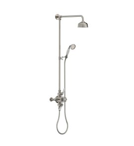 Lefroy Brooks Classic Bateria natryskowa termostatyczna ścienna 2-drożna z deszczownicą Ø 129 mm i zestawem prysznicowym po kolumnie Silver Nickel GD8753NK