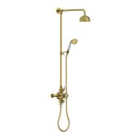 Lefroy Brooks Classic Bateria natryskowa termostatyczna ścienna 2-drożna z deszczownicą Ø 129 mm i zestawem prysznicowym po kolumnie Polished Brass GD8753PB