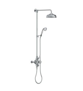 Lefroy Brooks Classic Bateria natryskowa termostatyczna ścienna 2-drożna z deszczownicą Ø 200 mm i zestawem prysznicowym po kolumnie Chrom GD8754CP