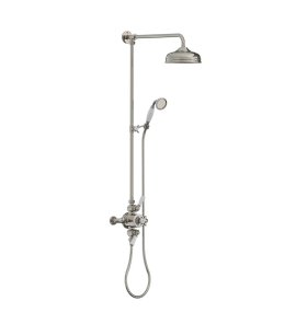 Lefroy Brooks Classic Bateria natryskowa termostatyczna ścienna 2-drożna z deszczownicą Ø 200 mm i zestawem prysznicowym po kolumnie Silver Nickel GD8754NK