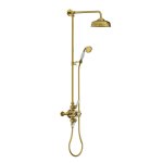Lefroy Brooks Classic Bateria natryskowa termostatyczna ścienna 2-drożna z deszczownicą Ø 200 mm i zestawem prysznicowym po kolumnie Polished Brass GD8754PB