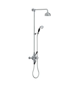 Lefroy Brooks Classic Bateria natryskowa termostatyczna ścienna 2-drożna z deszczownicą Ø 129 mm i zestawem prysznicowym po kolumnie Chrom BL8753CP