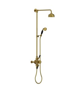 Lefroy Brooks Classic Bateria natryskowa termostatyczna ścienna 2-drożna z deszczownicą Ø 129 mm i zestawem prysznicowym po kolumnie Antique Gold BL8753AG