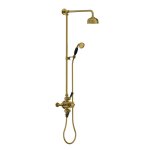 Lefroy Brooks Classic Bateria natryskowa termostatyczna ścienna 2-drożna z deszczownicą Ø 129 mm i zestawem prysznicowym po kolumnie Antique Gold BL8753AG