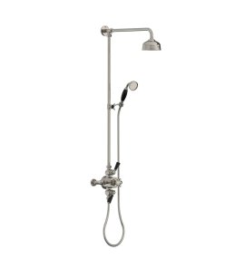 Lefroy Brooks Classic Bateria natryskowa termostatyczna ścienna 2-drożna z deszczownicą Ø 129 mm i zestawem prysznicowym po kolumnie Silver Nickel BL8753NK