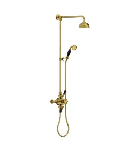 Lefroy Brooks Classic Bateria natryskowa termostatyczna ścienna 2-drożna z deszczownicą Ø 129 mm i zestawem prysznicowym po kolumnie Polished Brass BL8753PB