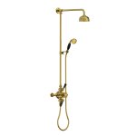 Lefroy Brooks Classic Bateria natryskowa termostatyczna ścienna 2-drożna z deszczownicą Ø 129 mm i zestawem prysznicowym po kolumnie Polished Brass BL8753PB