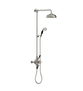 Lefroy Brooks Classic Bateria natryskowa termostatyczna ścienna 2-drożna z deszczownicą Ø 200 mm i zestawem prysznicowym po kolumnie Silver Nickel BL8754NK