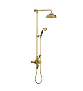 Lefroy Brooks Classic Bateria natryskowa termostatyczna ścienna 2-drożna z deszczownicą Ø 200 mm i zestawem prysznicowym po kolumnie Polished Brass BL8754PB