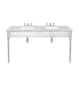 Lefroy Brooks Classic Podwójna konsola z białego marmuru z dwoma umywalkami Silver Nickel LB6434WH-NK