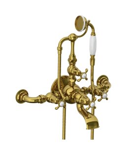 Lefroy Brooks La Chapelle Bateria wannowa ścienna z zestawem prysznicowym Polished Brass FH1146PB