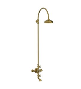 Lefroy Brooks La Chapelle Bateria wannowo-natryskowa termostatyczna ścienna z deszczownicą Ø 200 mm Antique Gold FR8630AG