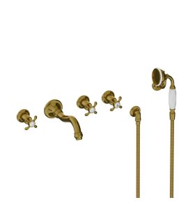 Lefroy Brooks La Chapelle Bateria wannowo-natryskowa podtynkowa 5-otworowa z zestawem prysznicowym Antique Gold FH1247AG