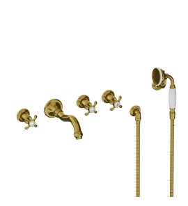 Lefroy Brooks La Chapelle Bateria wannowo-natryskowa podtynkowa 5-otworowa z zestawem prysznicowym Polished Brass FH1247PB