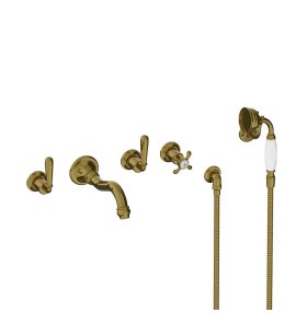 Lefroy Brooks La Chapelle Bateria wannowo-natryskowa podtynkowa 5-otworowa z zestawem prysznicowym Antique Gold FM1247AG