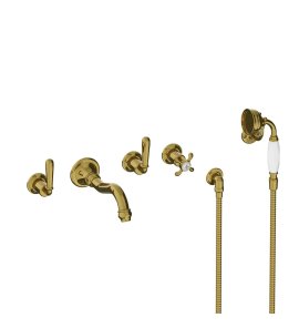 Lefroy Brooks La Chapelle Bateria wannowo-natryskowa podtynkowa 5-otworowa z zestawem prysznicowym Polished Brass FM1247PB