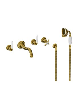 Lefroy Brooks La Chapelle Bateria wannowo-natryskowa podtynkowa 5-otworowa z zestawem prysznicowym Polished Brass FW1247PB