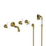 Lefroy Brooks La Chapelle Bateria wannowo-natryskowa podtynkowa 5-otworowa z zestawem prysznicowym Polished Brass FW1247PB