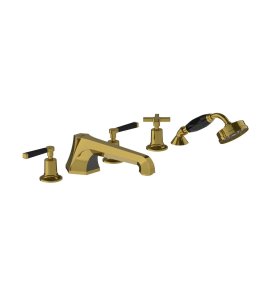 Lefroy Brooks Mackintosh Bateria wannowa 5-otworowa z wyciąganym zestawem prysznicowym Antique Gold MB1260AG