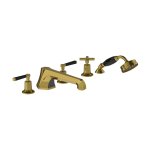 Lefroy Brooks Mackintosh Bateria wannowa 5-otworowa z wyciąganym zestawem prysznicowym Antique Gold MB1260AG