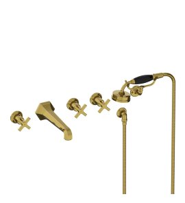 Lefroy Brooks Mackintosh Bateria wannowa 5-otworowa ścienna z zestawem prysznicowym oraz uchwytem Polished Brass MH1247PB