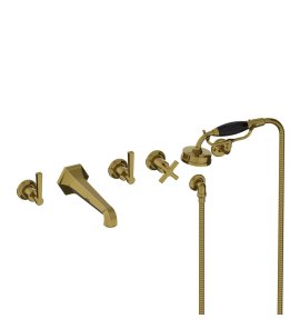 Lefroy Brooks Mackintosh Bateria wannowa 5-otworowa ścienna z zestawem prysznicowym oraz uchwytem Antique Gold ML1247AG