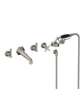 Lefroy Brooks Mackintosh Bateria wannowa 5-otworowa ścienna z zestawem prysznicowym oraz uchwytem Silver Nickel ML1247NK