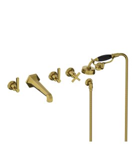 Lefroy Brooks Mackintosh Bateria wannowa 5-otworowa ścienna z zestawem prysznicowym oraz uchwytem Polished Brass ML1247PB