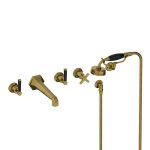 Lefroy Brooks Mackintosh Bateria wannowa 5-otworowa ścienna z zestawem prysznicowym oraz uchwytem Antique Gold MB1247AG