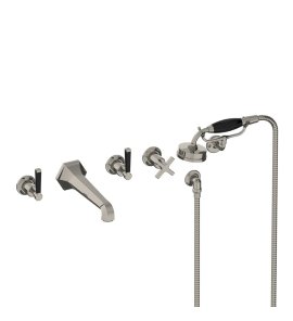 Lefroy Brooks Mackintosh Bateria wannowa 5-otworowa ścienna z zestawem prysznicowym oraz uchwytem Silver Nickel MB1247NK