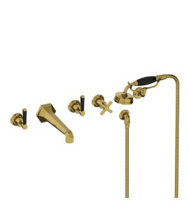 Lefroy Brooks Mackintosh Bateria wannowa 5-otworowa ścienna z zestawem prysznicowym oraz uchwytem Polished Brass MB1247PB