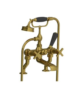 Lefroy Brooks Mackintosh Bateria wannowa 2-otworowa z zestawem prysznicowym Antique Gold MH1100AG