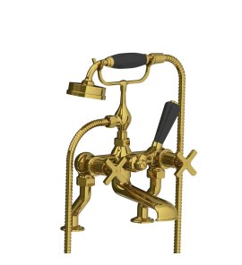 Lefroy Brooks Mackintosh Bateria wannowa 2-otworowa z zestawem prysznicowym Polished Brass MH1100PB