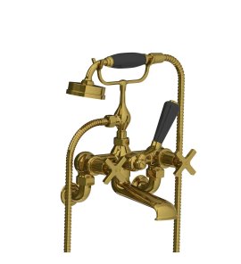 Lefroy Brooks Mackintosh Bateria wannowa ścienna z zestawem prysznicowym Antique Gold MH1166AG