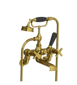Lefroy Brooks Mackintosh Bateria wannowa ścienna z zestawem prysznicowym Polished Brass MH1166PB