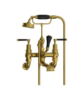 Lefroy Brooks Mackintosh Bateria wannowa ścienna z zestawem prysznicowym Antique Gold MB1166AG