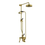 Lefroy Brooks Mackintosh Bateria wannowa termostatyczna 2-otworowa z deszczownicą Ø 197 mm i zestawem prysznicowym Antique Gold DMMK8825AG