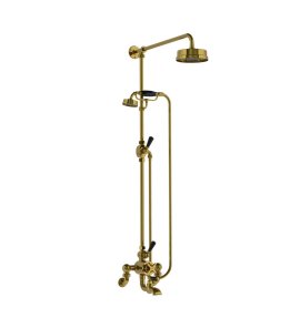 Lefroy Brooks Mackintosh Bateria wannowa termostatyczna 2-otworowa z deszczownicą Ø 154 mm i zestawem prysznicowym Antique Gold WMMK8824AG