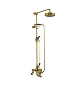 Lefroy Brooks Mackintosh Bateria wannowa termostatyczna 2-otworowa z deszczownicą Ø 197 mm i zestawem prysznicowym Antique Gold WMMK8825AG