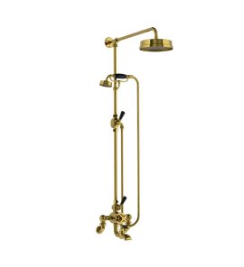 Lefroy Brooks Mackintosh Bateria wannowa termostatyczna 2-otworowa z deszczownicą Ø 197 mm i zestawem prysznicowym Polished Brass WMMK8825PB
