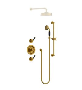 Lefroy Brooks Mackintosh Bateria natryskowa termostatyczna ze słuchawką prysznicową na drążku Antique Gold MB8804AG