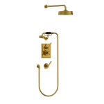 Lefroy Brooks Mackintosh Bateria natryskowa termostatyczna z deszczownicą i ze słuchawką prysznicową Antique Gold MK8716AG
