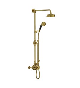 Lefroy Brooks Mackintosh Bateria natryskowa termostatyczna 2-otworowa z deszczownicą Ø 154 mm oraz ze słuchawką na ruchomym uchwycie Antique Gold ML8743AG